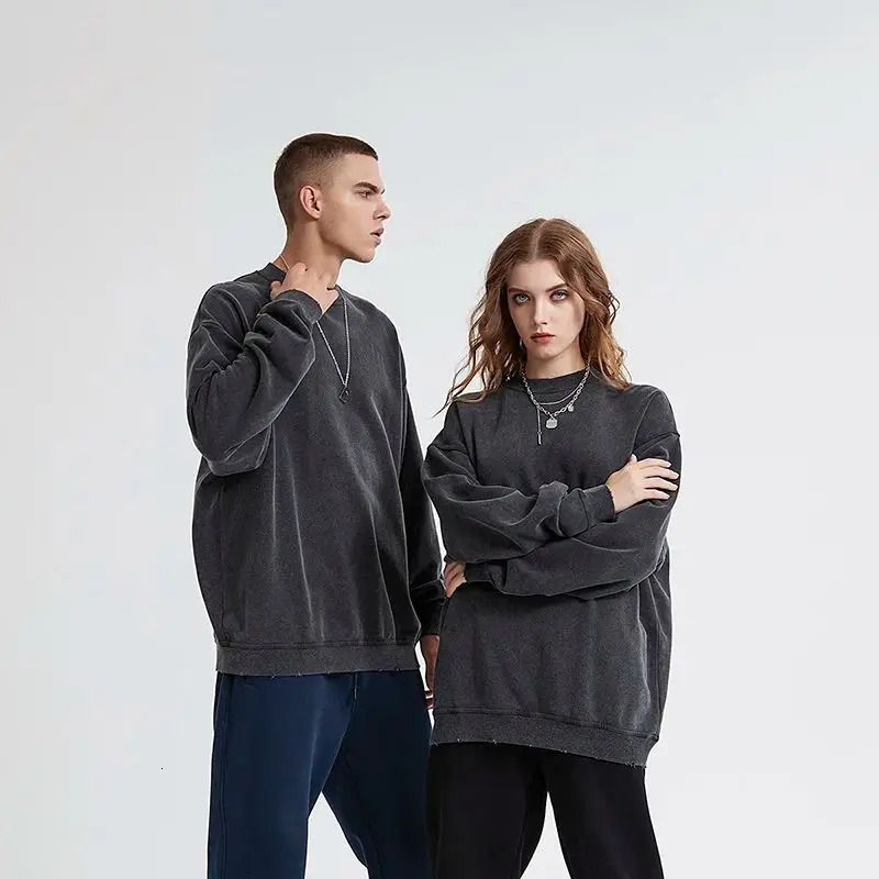 Washed Longsleeved Sweater Mens Original American Heavyduty Loose Round Neck Old Retro Bottoming Shirt Sports Hoodie 250311