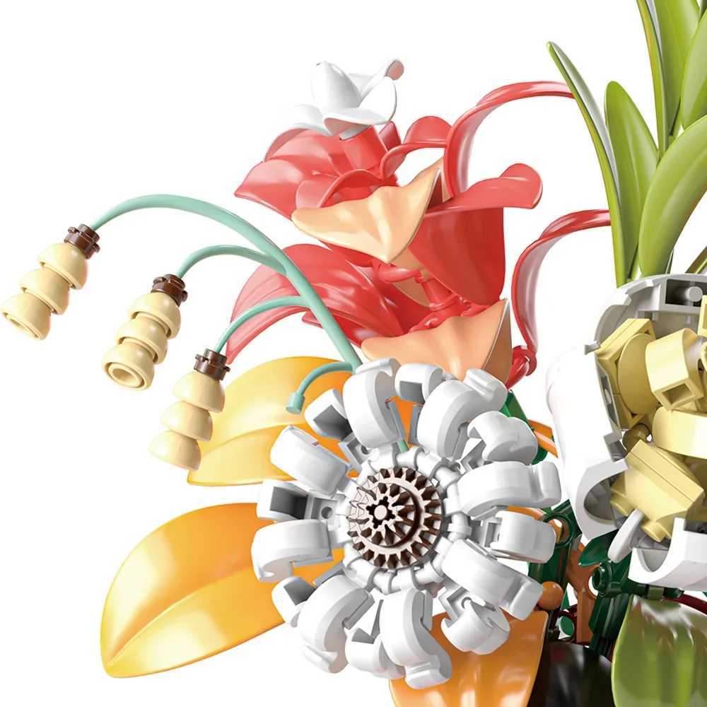 Flower bouquet building toys flower and plant series building sets suitable for children and girls warm away from him to decorate gifts for mothers Y2