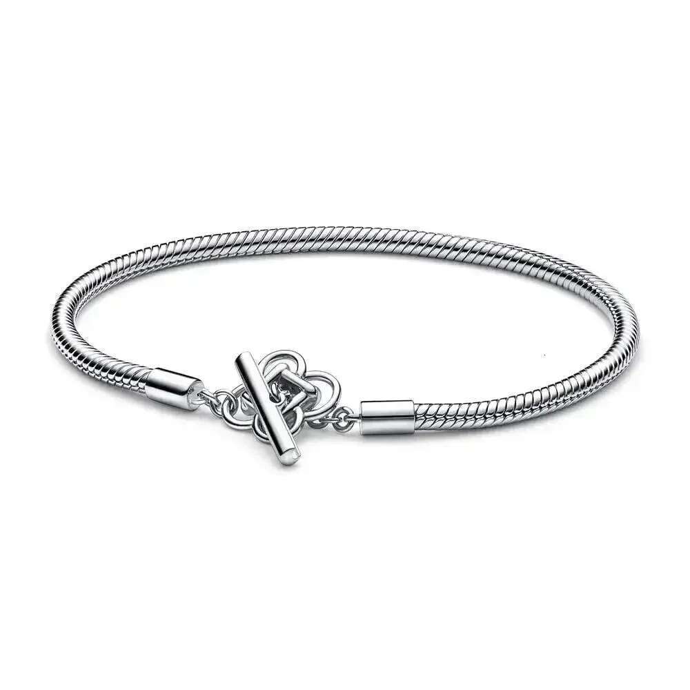 New 925 Sterling Silver Pretty Moments Asymmetric Star T-Bar Snake Chain Bracelet Sparking Snowflake Clasp Bangle For Gifts