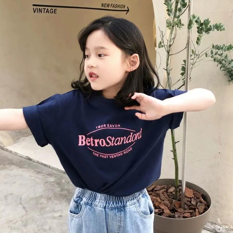 Ddmyshoesvip Cotton Letter T Shirt Summer Dress Children S Loose Half Sleeve Stylish Versatile Top Girls Trendy