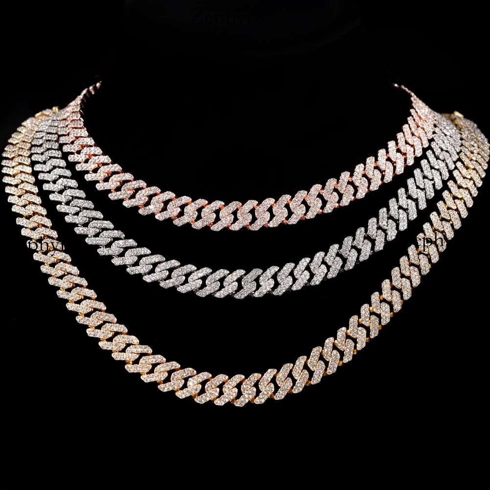 2025 New model 12MM Rose Gold Color Miami k Chain Iced Out Bg Rhie Cuban Choker Necklace Women Men Hip Hop Jewelry
