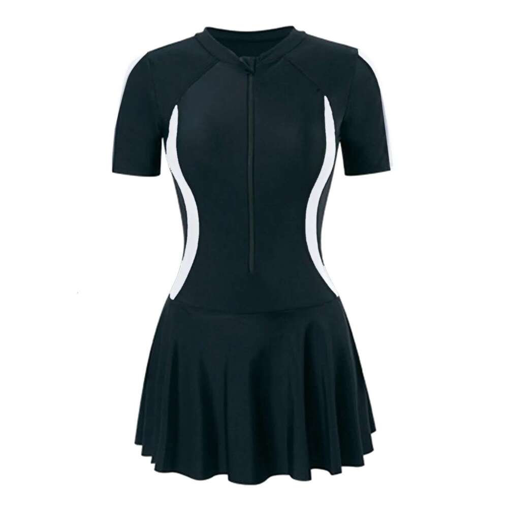 Women's zipper short sleeved swimsuit, slim fit, fashionable, summer, beachwear, women, 2024