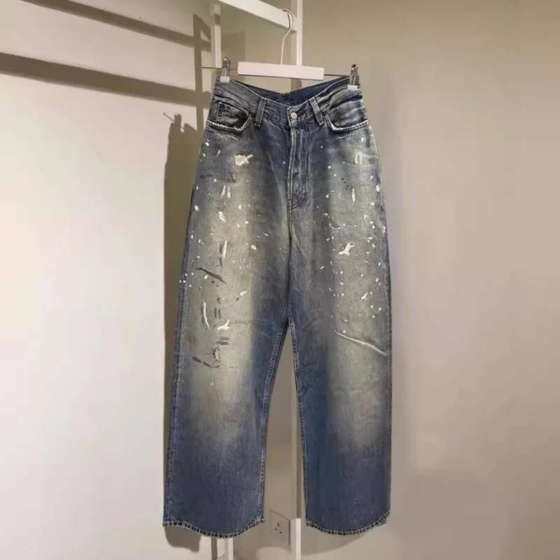 2024 Autumn Women's Graffiti Loose Jeans Wide-Leg Vintage Trendy Design Comfortable Straight Trousers