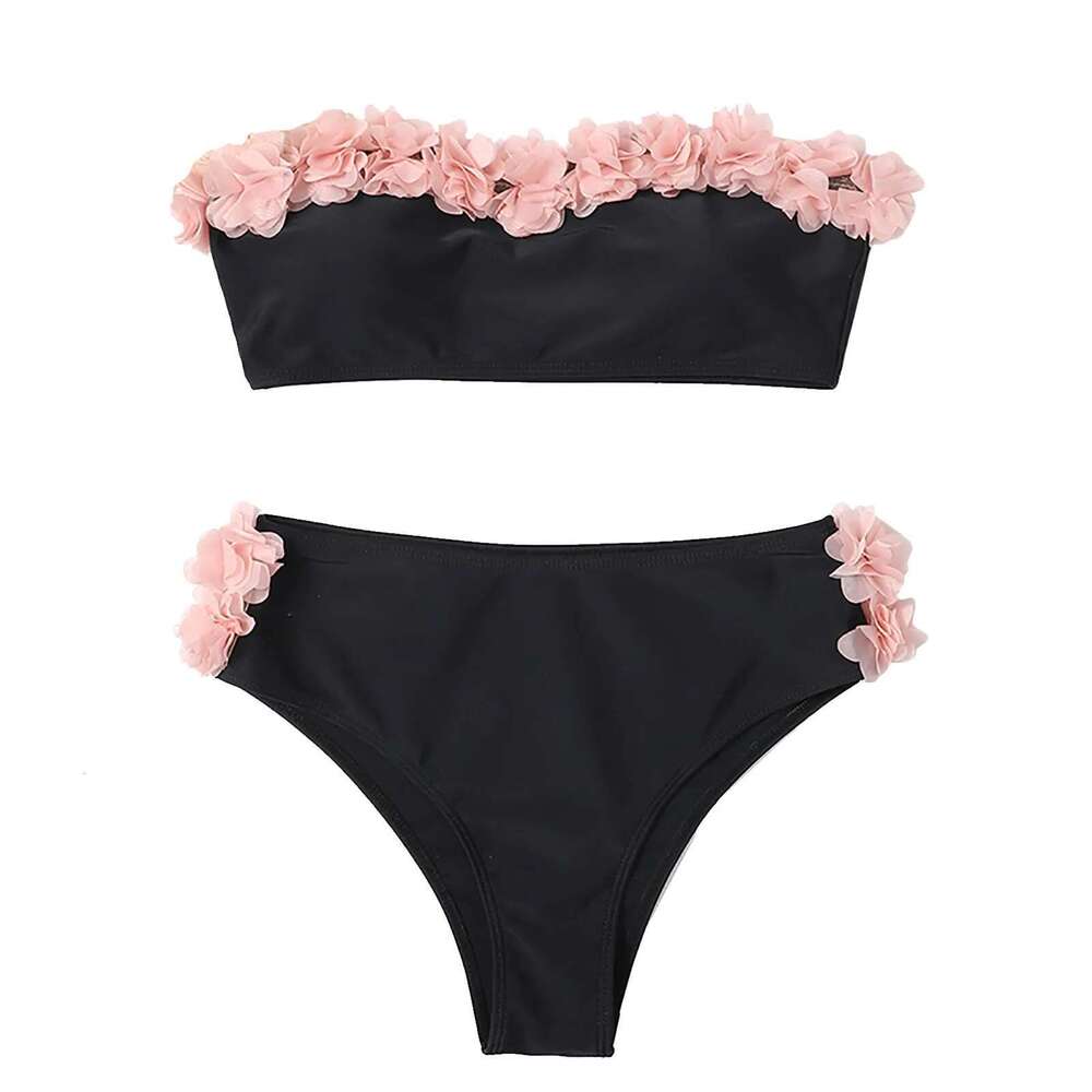 Women's two-piece swimsuit, sexy, split, one set, nickel color, bikini, high waist, beachwear, strapless