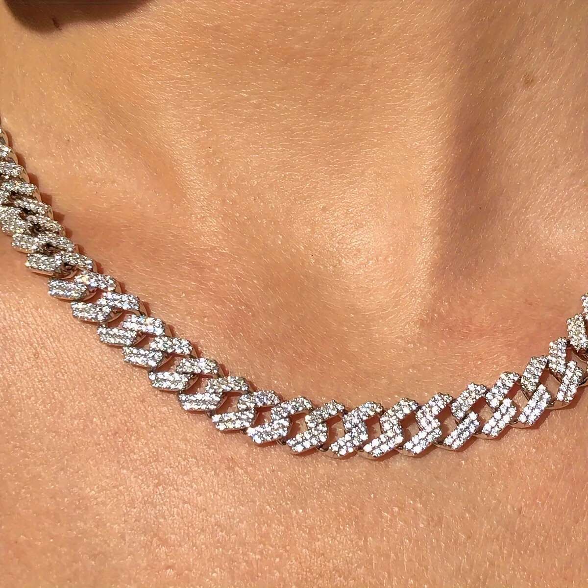 JIUZUAN D color full moissanite Cuban chain women's men's S sier necklace hip hop fashion boutique jewelry