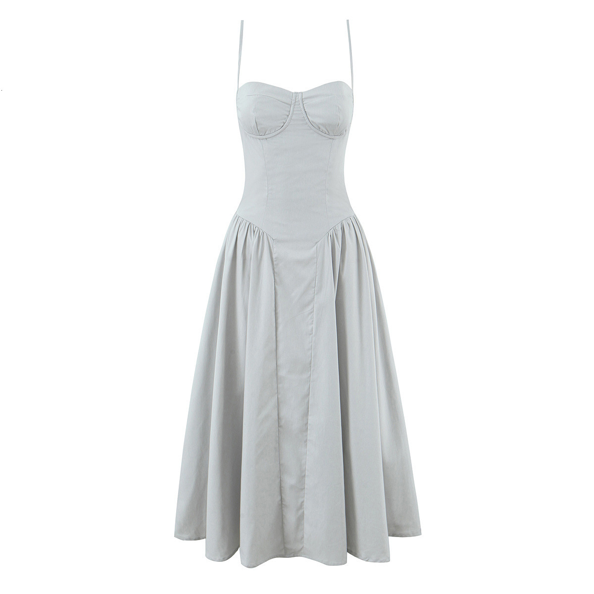Spicy Girl Niche Design Sense Square Neck Three-Dimensional Steel Ring Waist Cinched Pleated Dress 2025 Summer New Product Sexy Slim Fit