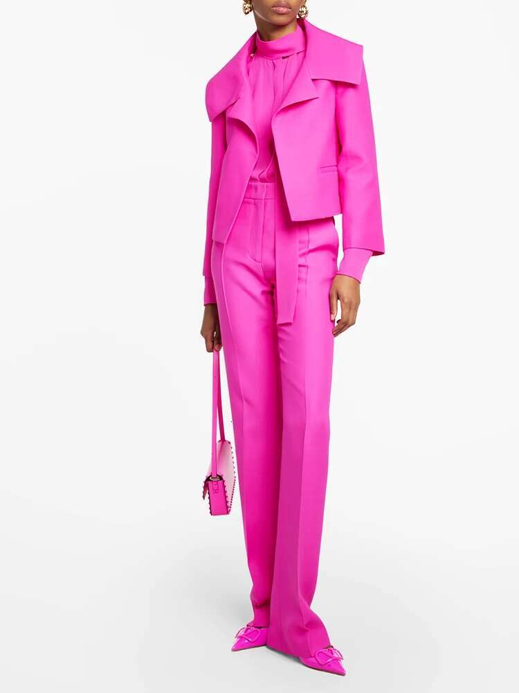HIGH STREET Newest 2024 Designer Set Women's Cropped Blazer Jacket Pants Suit 2Pcs