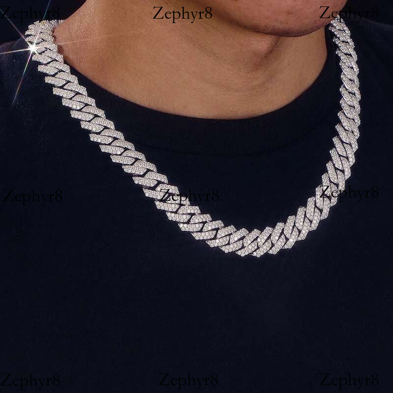 14mm S Sterg Sier VVS1 Moissanite Dia Cuban k Chain Necklace For Men Hip Hop Jewelry Miami Unisex Party Gift