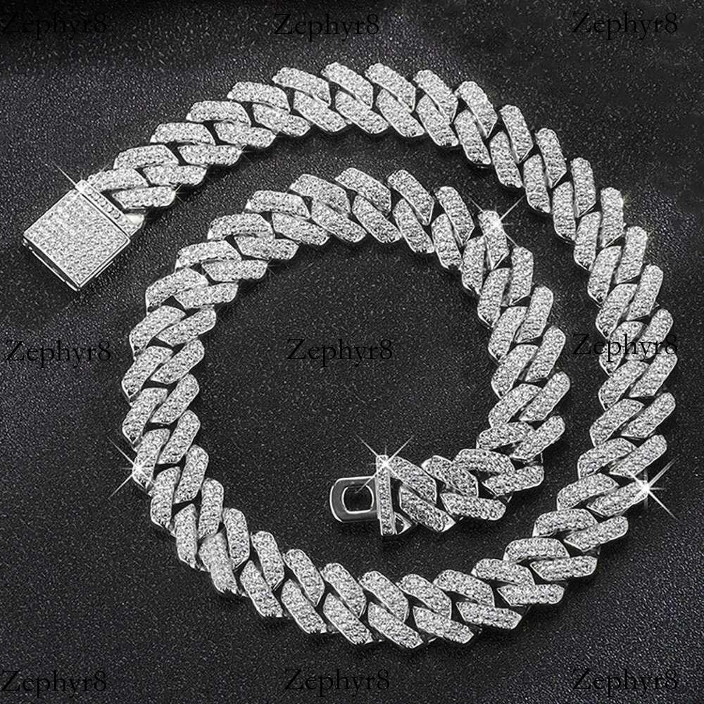 Hip Hop Shiny 14MM k Women Men Sier Color Rhie Iced Out Cuban Chain Punk Jewelry Necklace Gift