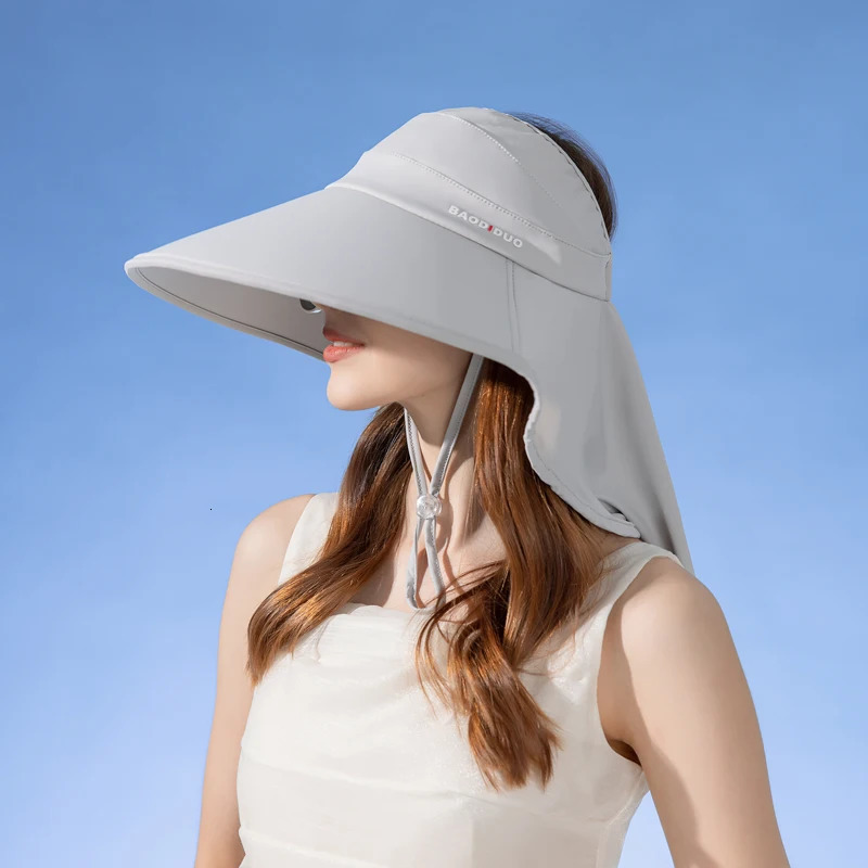 Xinbaoguan 100% Summer Big Eaves UV Protection Sun Hat with Shawl for Womens Outdoor Cycling Open Top Sun Hat 250313
