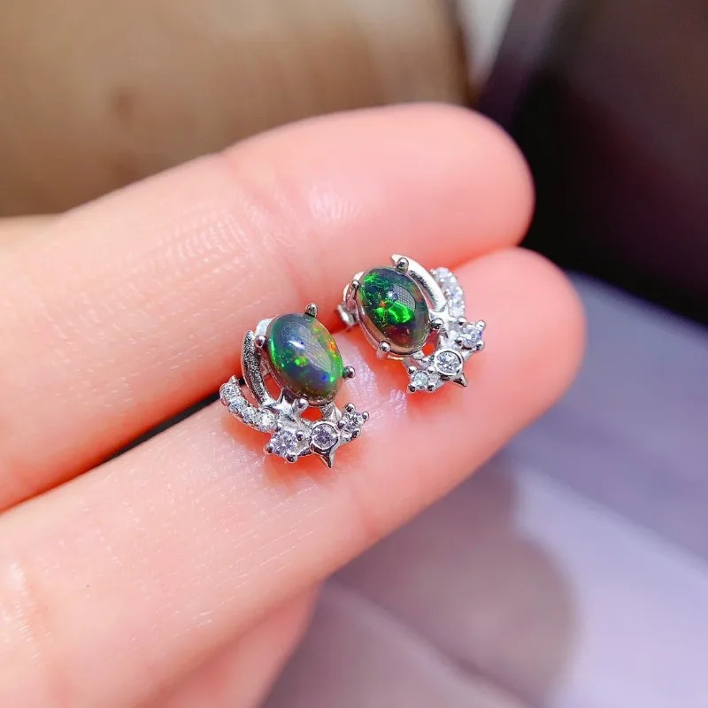 Fashion Real S925 sterling silver earrings with natural opal inlay accompanied by a certificate of high-quality wedding jewelry for women 250314