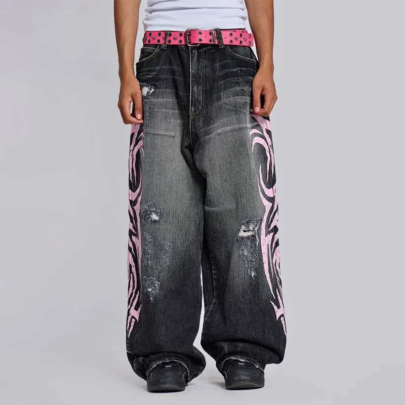 Y2K Baggy Jeans Gothic vintage printing Pattern Washed ripped jeans Hip Hop Streetwear Harajuku men women Casual wide leg jeansT250319