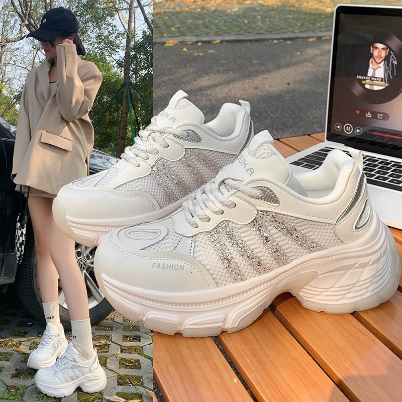 European genuine leather 6cm thick sole dad for women 2025 new mesh breathable height increasing white casual sports shoes ddmypanda