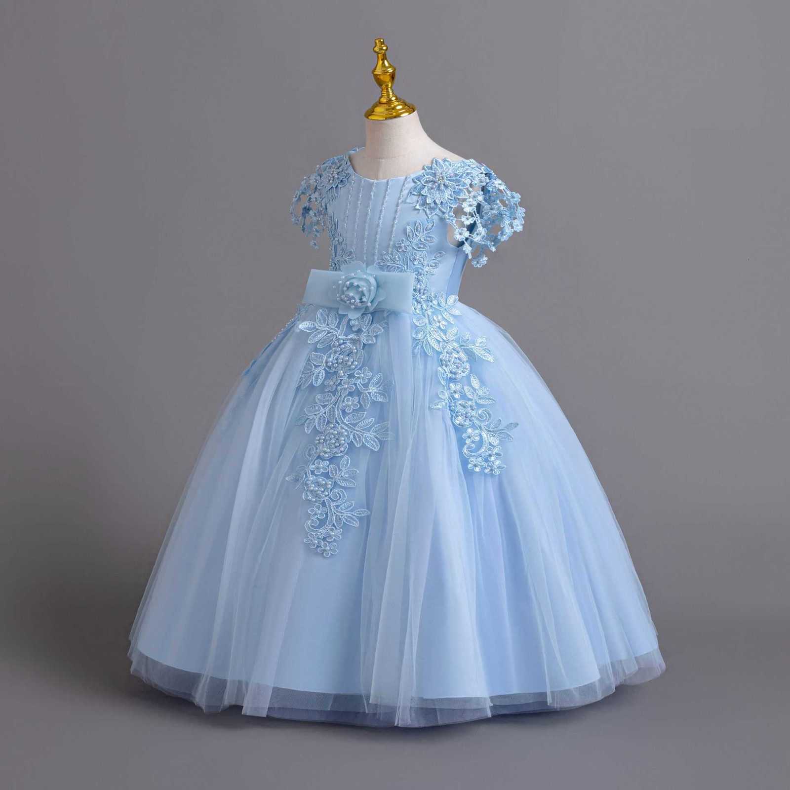 Girl's Dresses Long skirt style girls' dress, tied wedding dress, princess dress, high-end graduation party dress, girl dress