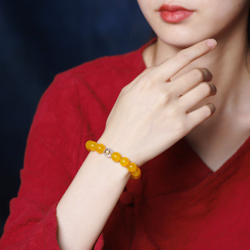 Natural 7A Grade Yellow Agate Zodiac Triad Bracelet Men's and Women's Yellow Jade Crystal Buddha Bead Strings