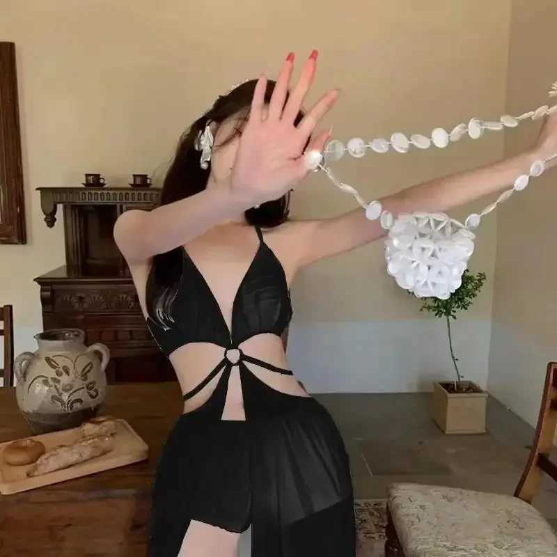 Summer new push style bikini set fashionable beach dress white V-neck two-piece high waisted womens swimsuit solid color swimsuitXJ250315