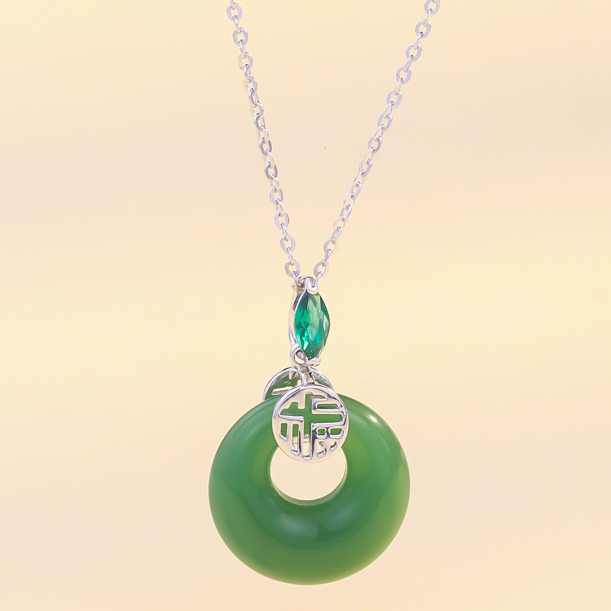 S925 Silver Necklace Women's New Sterling Silver Natural Chalcedony Necklace Vintage Zircon Blessing Character Clavicle Chain Jewelry