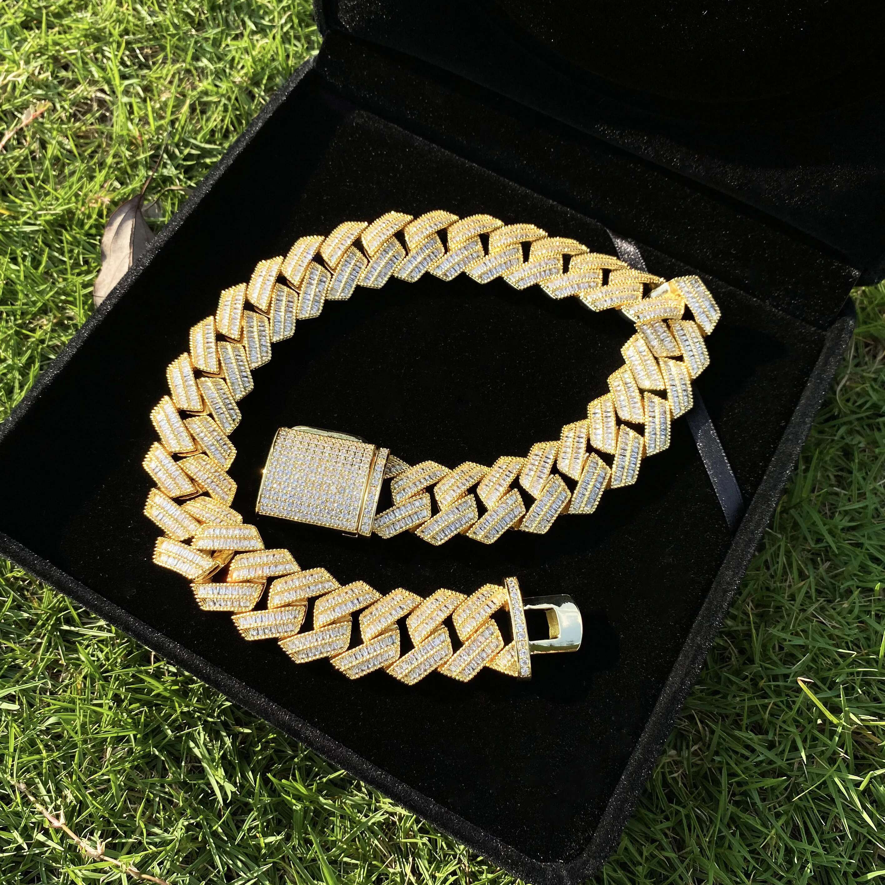 Aokaishen S Baguatte Cuban k Chain for Men Micro Pave Necklace Choker Cubic Zirconia Hip Hop Jewelry