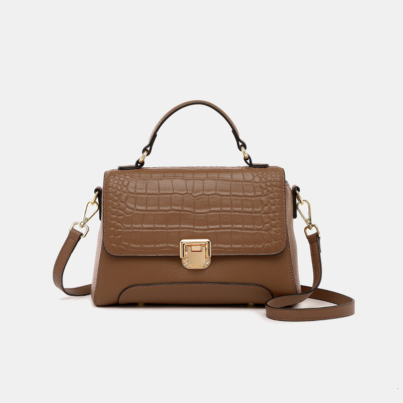 Genuine Leather Crocodile Pattern Top Layer Cowhide Shoulder 2024 New Trend Commuting Shopping High-End Feel Hand-Held Crossbody Bag
