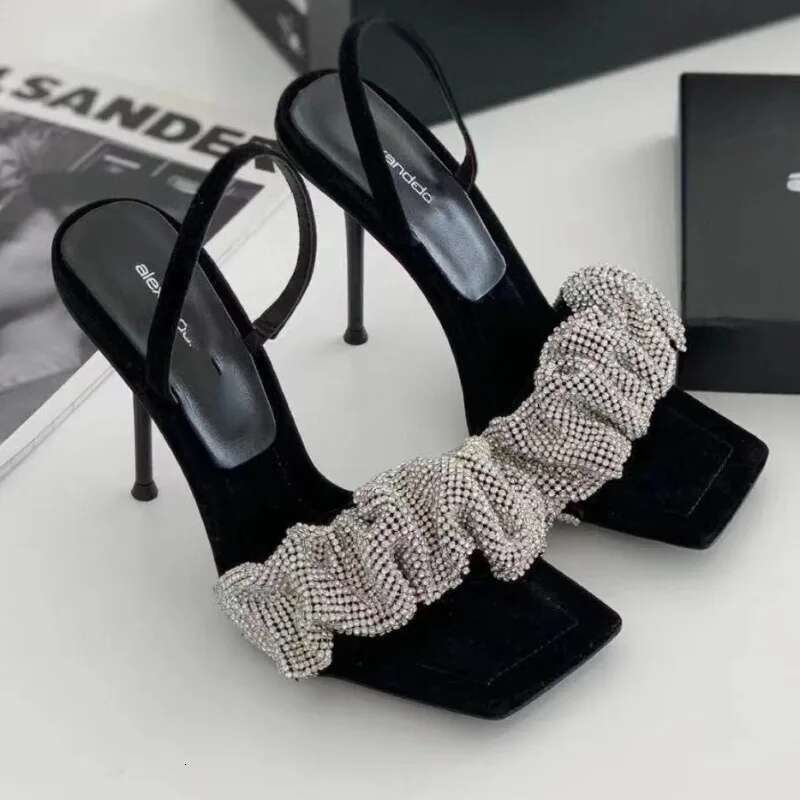 New Summer Fashion Design PU High Heels Women's Shoes Square Toe 7 Cm Non Slip Rhie Pumps Bg Women Sandals