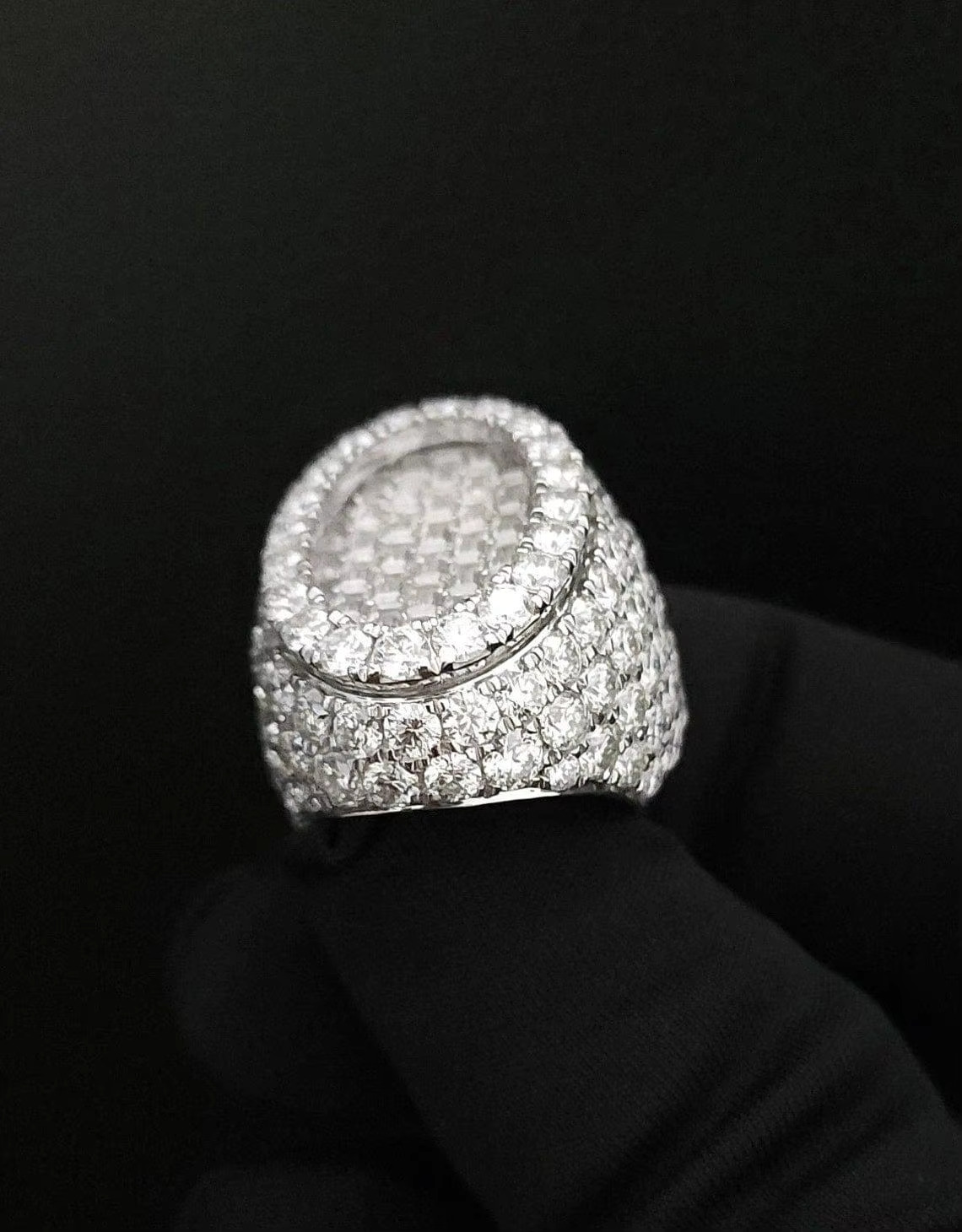 Hip-Hop Style Unisex Fine Sterling Silver Fully Iced Out Round and Baguette Moissanite Diamond Rings at Best Prices