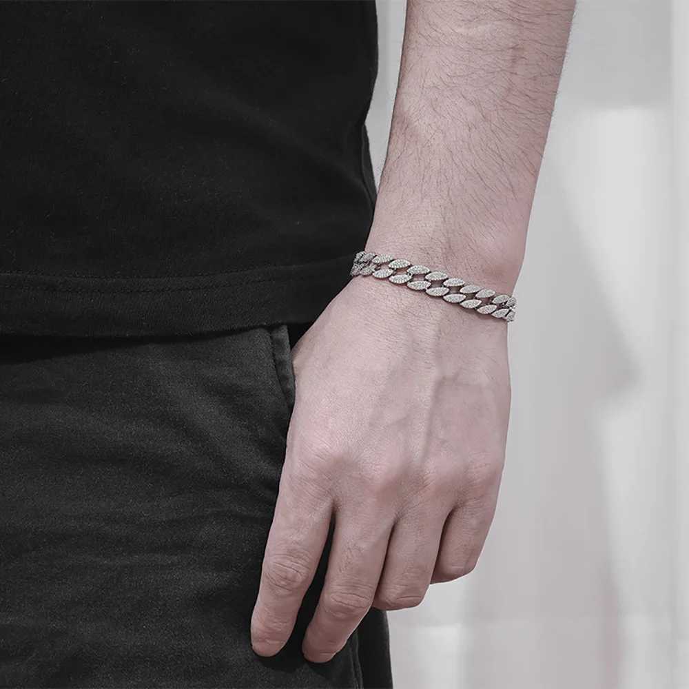 Serenity 10mm wide mens Cuban bracelet S925 pure silver zircon bracelet plated with 18K hip-hop bracelet anniversary commemorationXJ250315