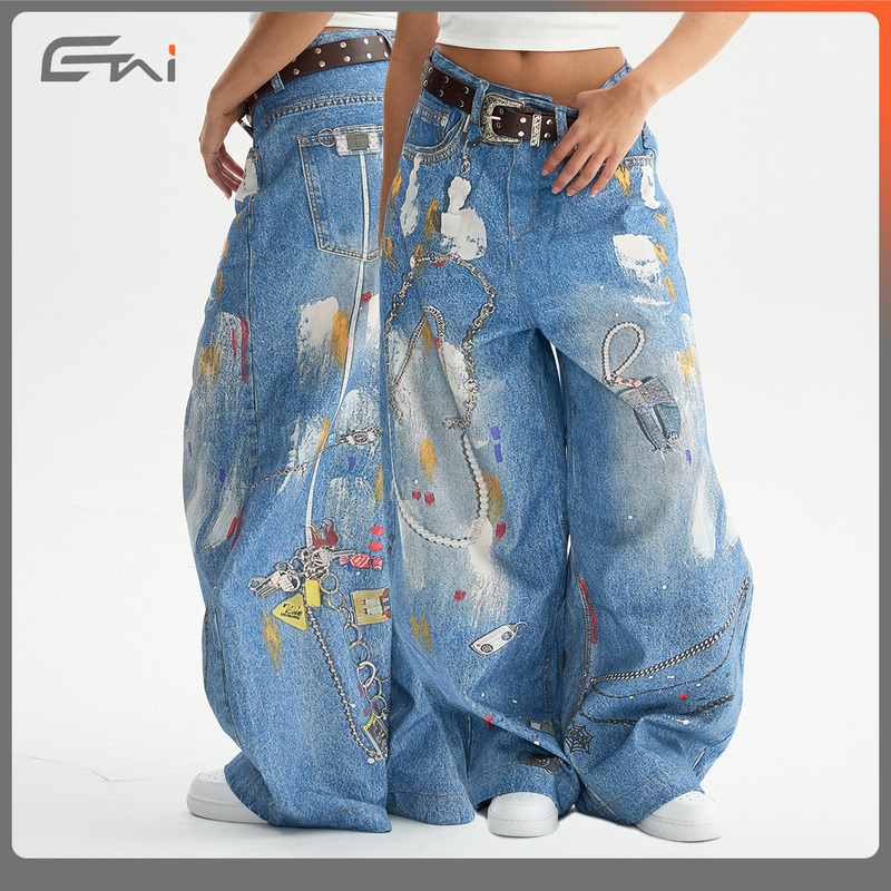 ETAI Men's Wear | Trendy Luxury 3D Printed Loose Jeans High Quality Denim Bent Knife Pants For Men