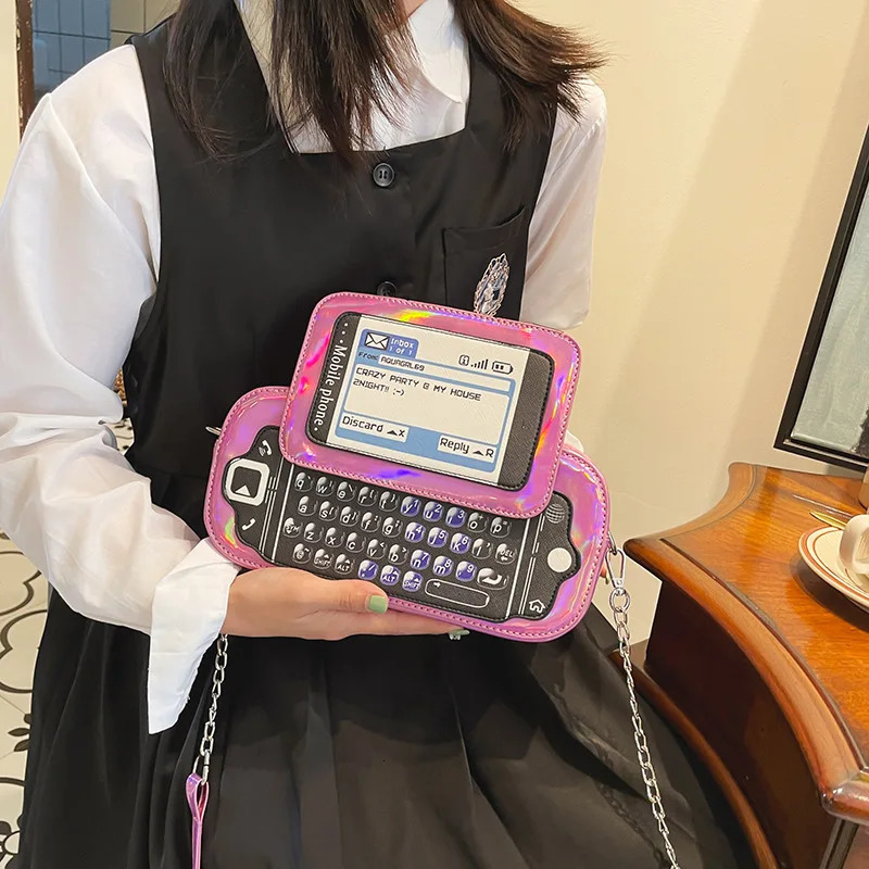 Laser Bag Mobile Phone Shape Chain Crossbody Bag Fashion Reflective Purses and Handbags Girls Shoulder Bag Novelty Clutch 250314