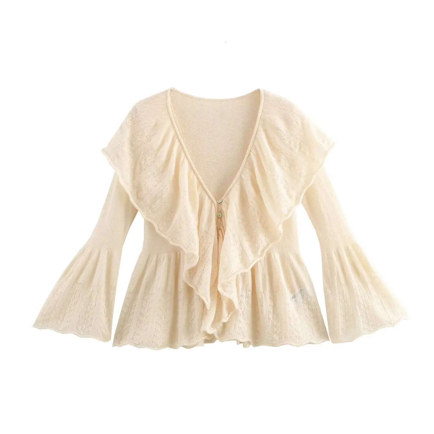 TRAFSHE Elegant Cardigan French Style Ruffle Long Sleeve Women Knitwear Spring Knitted Sweatetr Top 3456101