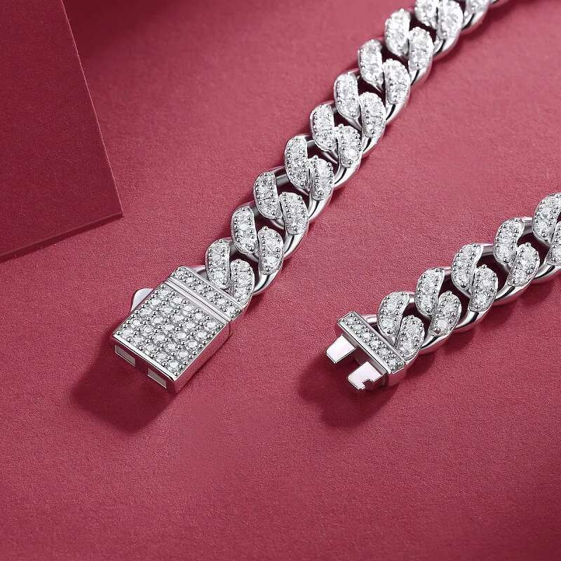 New 6/8mm Hip Hop Jewelry Men's Bracelet Unisex Full Moissanite Cuban Chain Sier Plated Gold With GRA