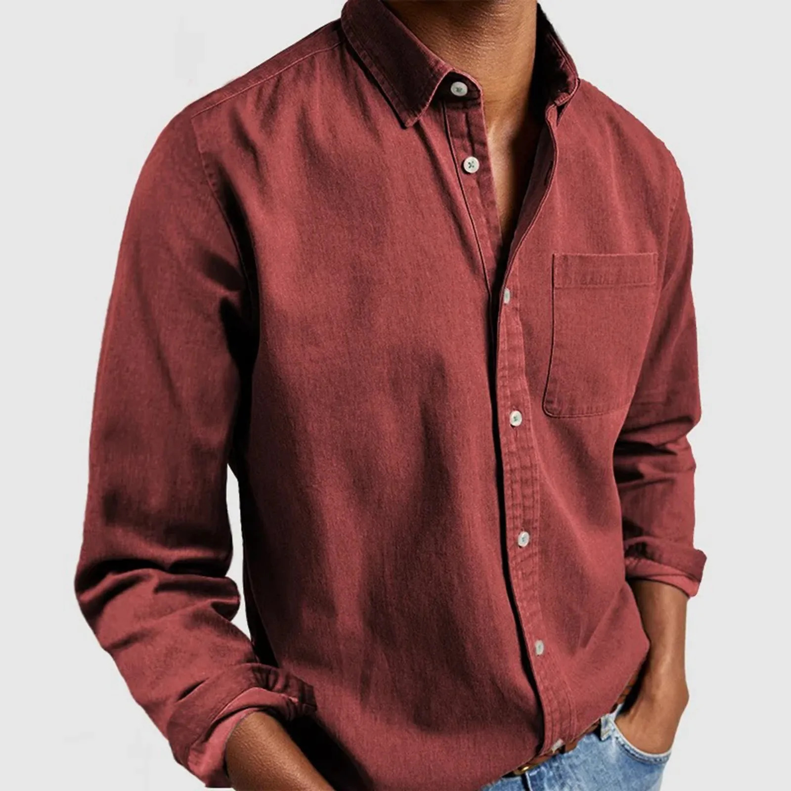 Solid Color Men Long Sleeve Shirt Tops Fashion Casual Comfortable Button Down Pocket Shirt Autumn Formal Men Shirts 250314
