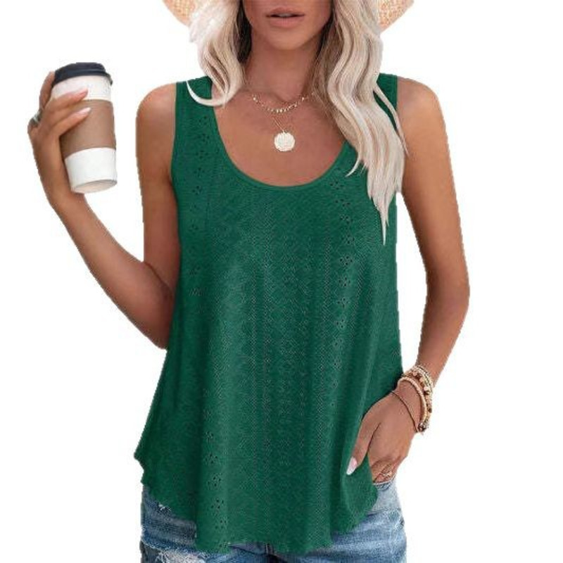 2025 Summer New Product Women's Sleeveless Tank Top U-Shaped Collar Hollow T-Shirt