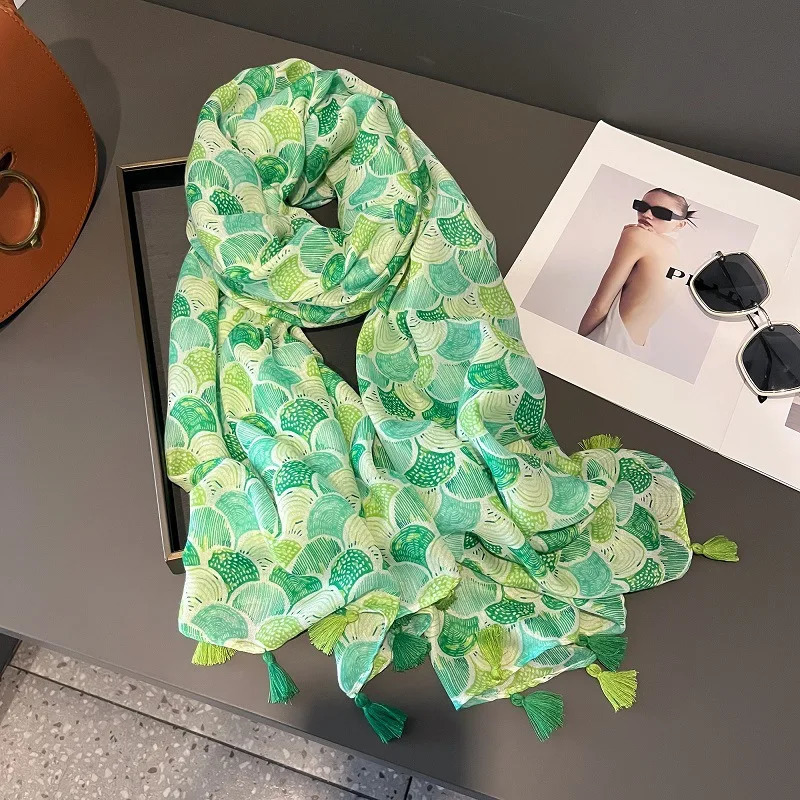 Fashion Colorful Shells Tassel Viscose Shawl Scarf Lady High Quality Wrap Pashmina Stole Bufandas Muslim Hijab 180*90Cm 250314