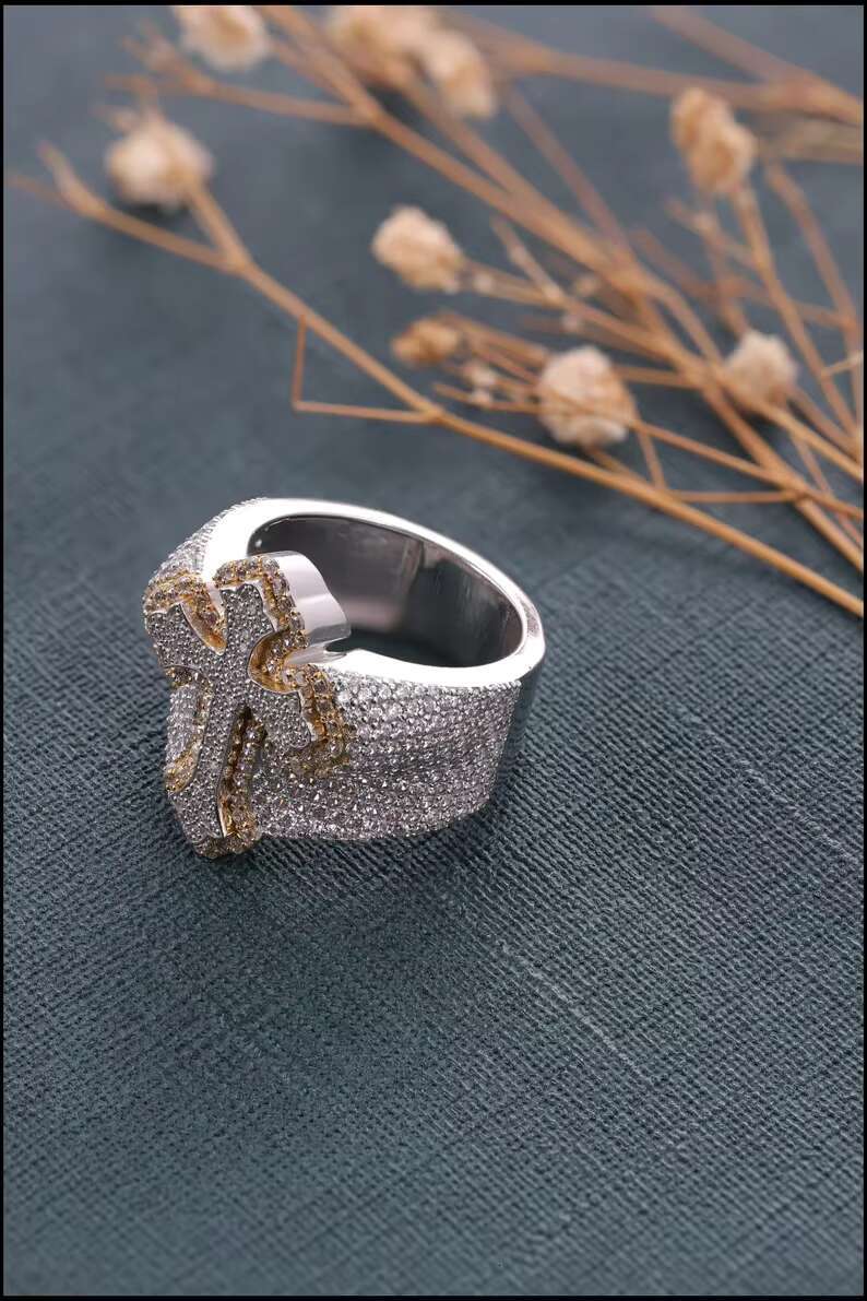 Jesus cross magic stick, cross, chilled moissanite ring, men's fashion jewelry