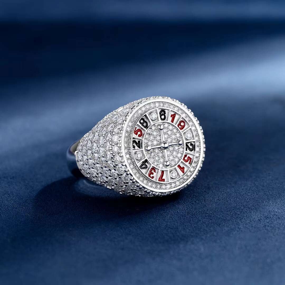 Exquisite fully chilled S roulette wheel, moissanite link, pure silver men's ring