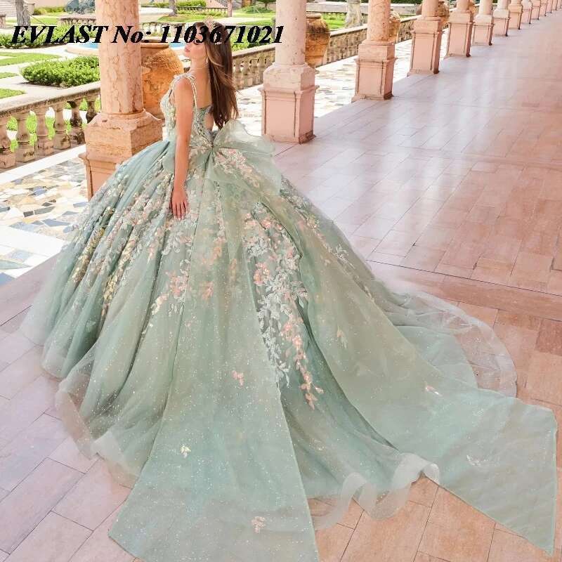 2025 custom mint mexican prom quinceanera dress 3d ral beads corset cape sweet bow 16 dresses years