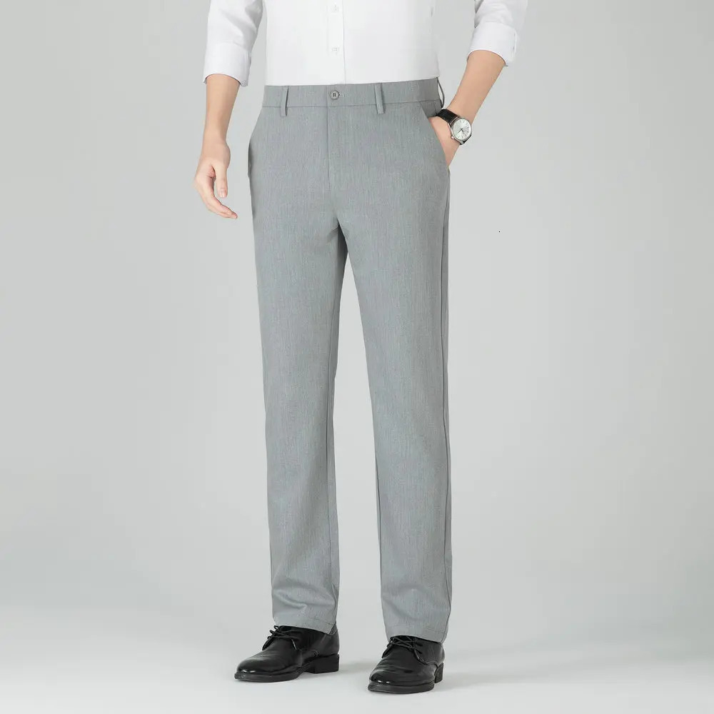 Mens ecofriendly elastic dress pants breathable and lightweight office Trojan horse anti slip waist 6pin hem wrinkle free 250313