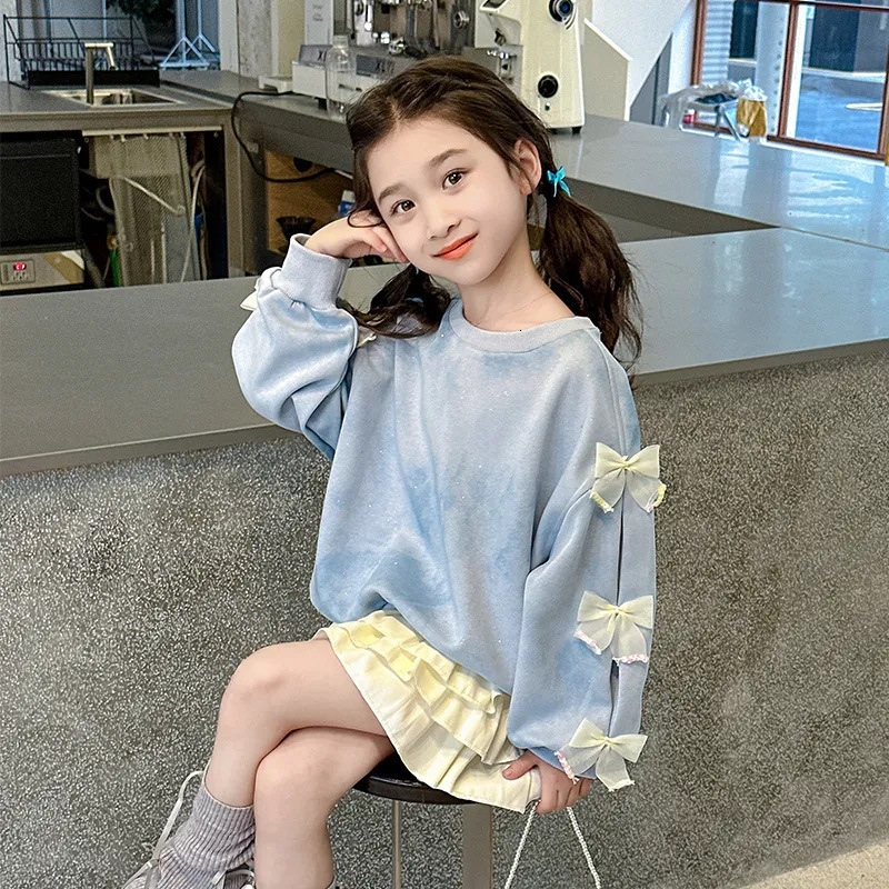 Ddmyshoesvip Girls Autumn Bow Hoodie New Mid Size Children S Stylish And Sweet Korean Casual Top