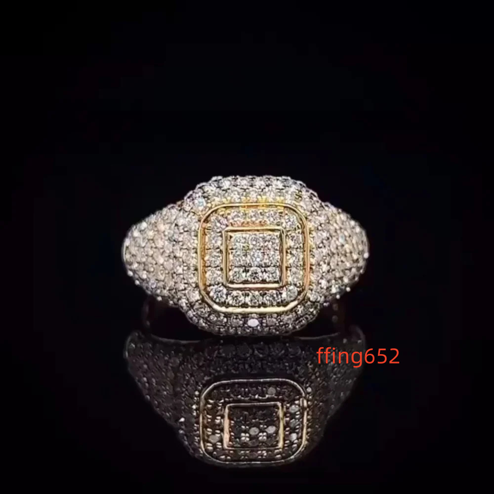 Hot Selling VVS Moissanite 925 Sterling Ring Yellow Gold Plated Engagement Gift for Men and Women-Diamond Test Passes