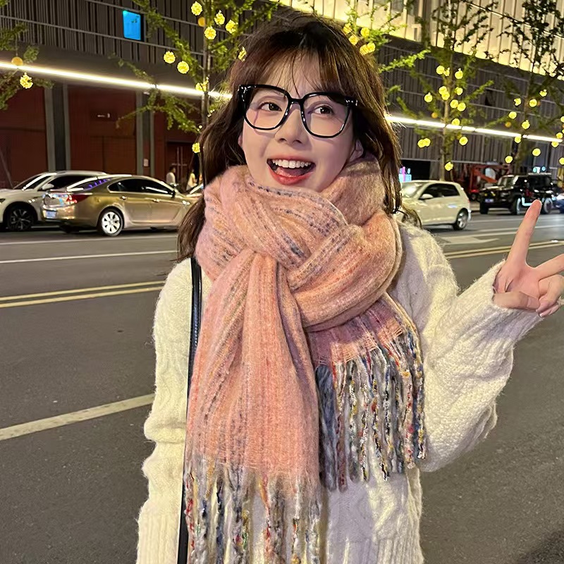 K132 zei thick ~ super beautiful fairy powder thickened and enlarged mohair scarf winter warm neck scarf 2024 new Korean version sheep