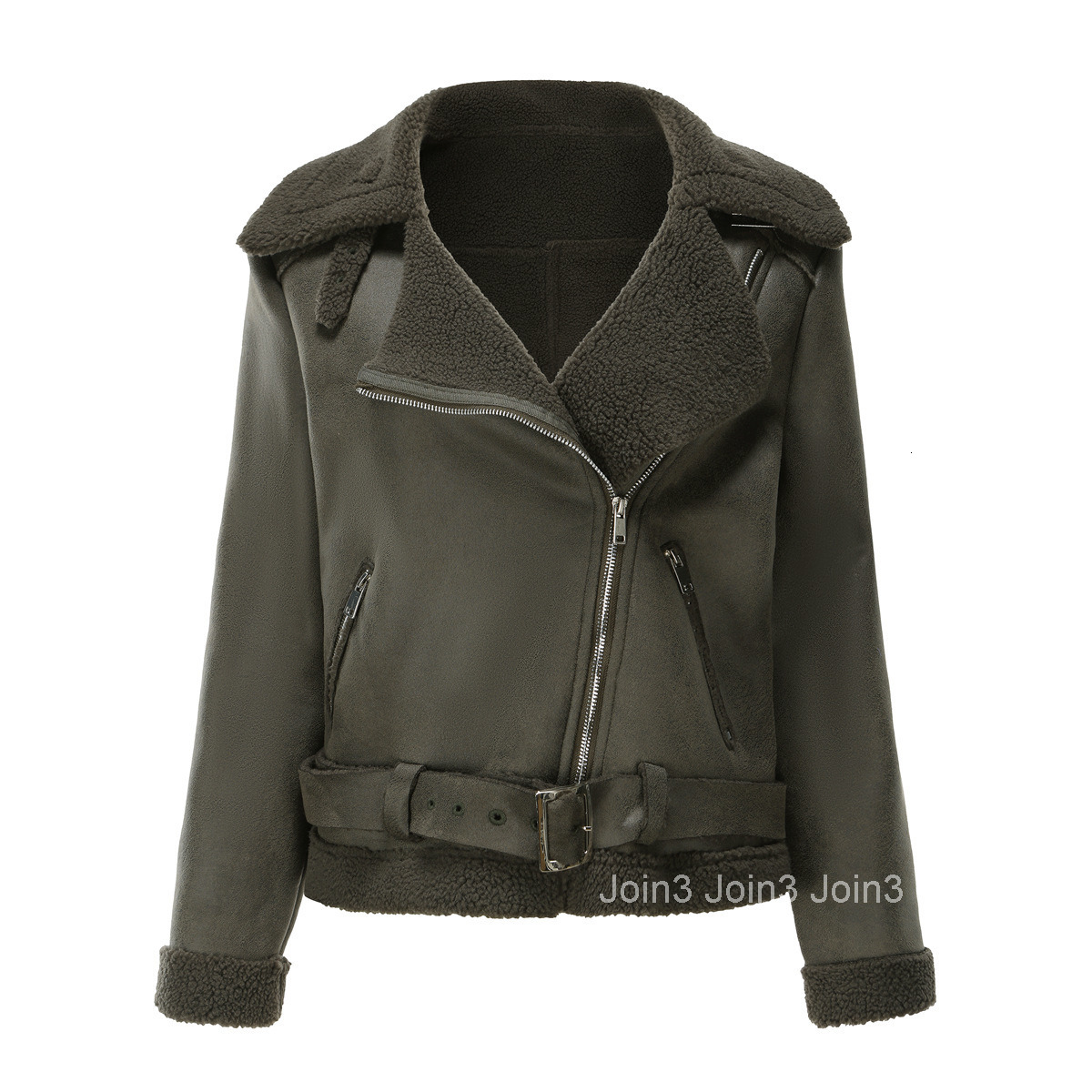 Fashion Autumn/winter Fur Integrated Warm Womens Suede Jacket Leather Coat Womens Lapel Coat with Belt