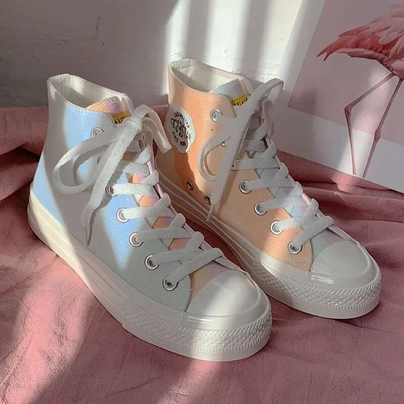 2025 new women's color changing canvas shoes designer trendy and fashionable high top lace up wooden board shoes cute casual running shoes