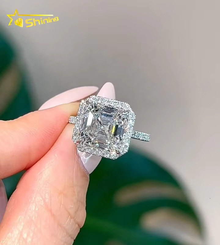 Custom 5CT Asscher Cut Lab Grown Diamond Engagement Ring 10K 14K White Gold Diamond Jewelry for Women