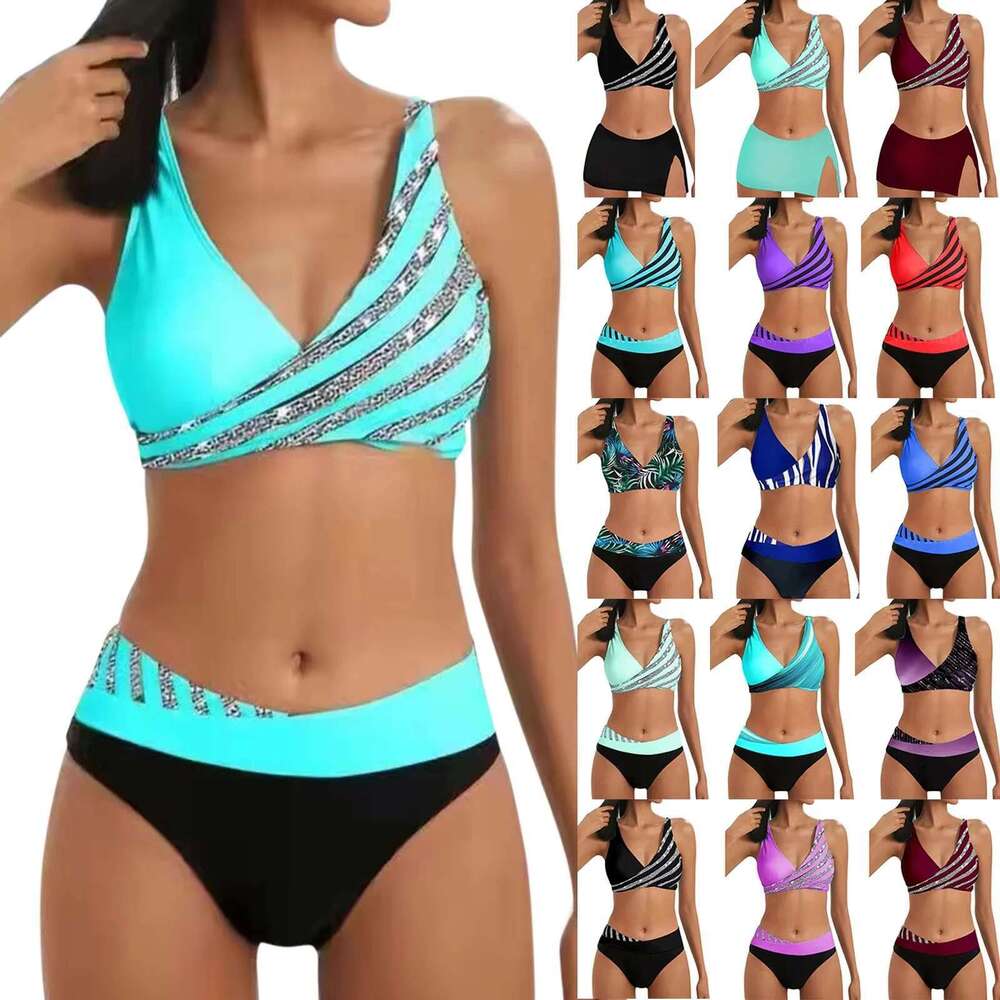Korean swimsuit, high waisted, two-piece set, fashionable, women's, beach, club, party, 2024