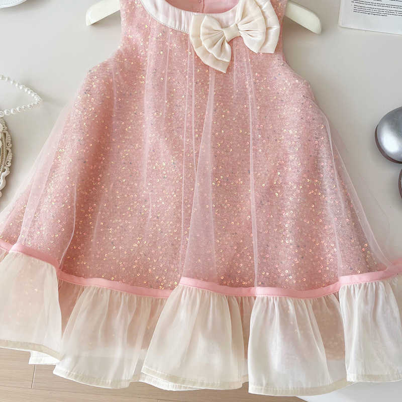 Girl's Dresses Special Offer 2025 Summer New Girl's Sleeveless Bow Mesh Dress, Cute and Elegant for Girls, Small and Medium sized Boy