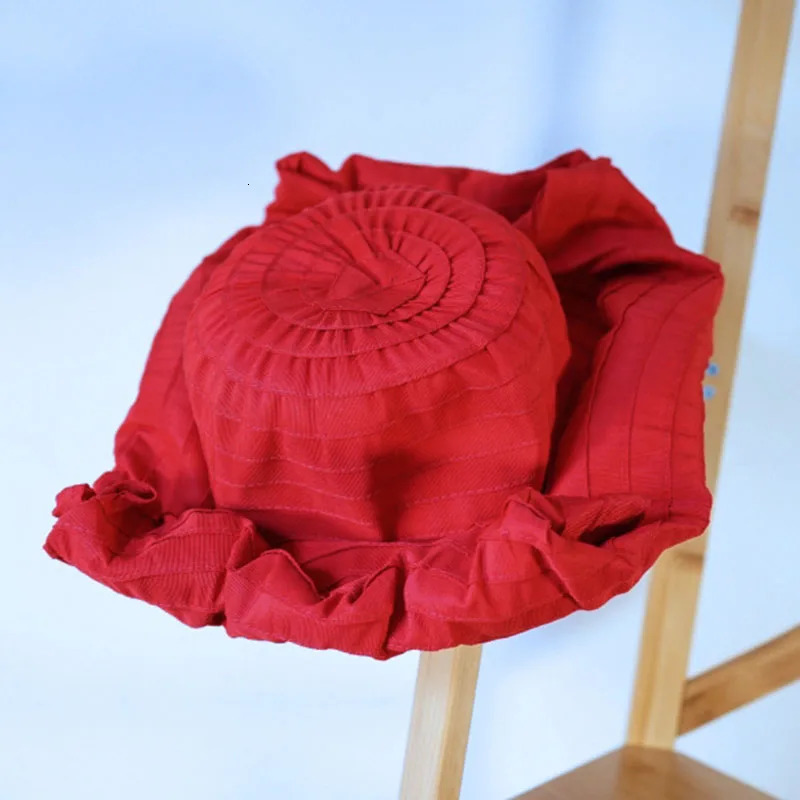 Womens 20cm large Brim sun hat cute shape cotton ribbon hat red and black summer hat foldable beach hat party dress hat 250314