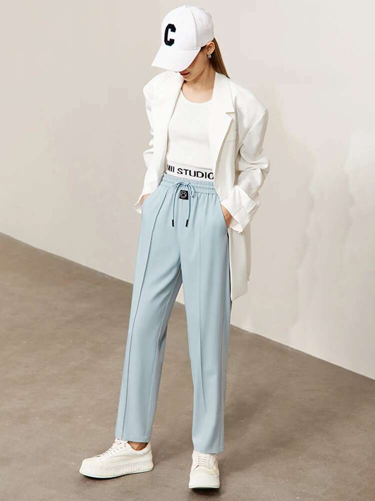 AMII Minimalism 2023 Summer New Straight Casual Women's Pants Smile Pattern Versatile Office Lady Long Harem Pantalones 12341103