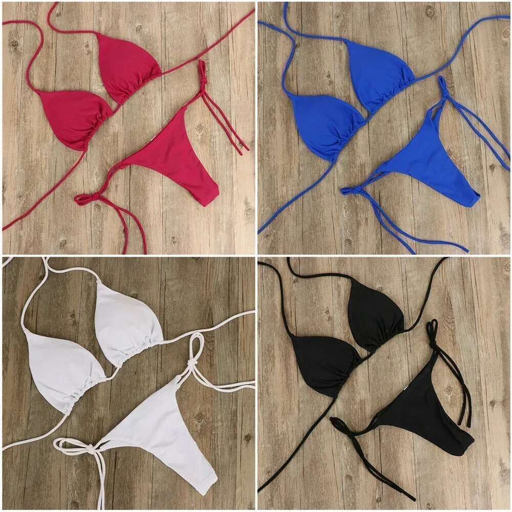 Women's lace up swimsuit, halter neck style, triangular, sexy, adjustable, suitable for beach, no steel, no cushion chest circumference