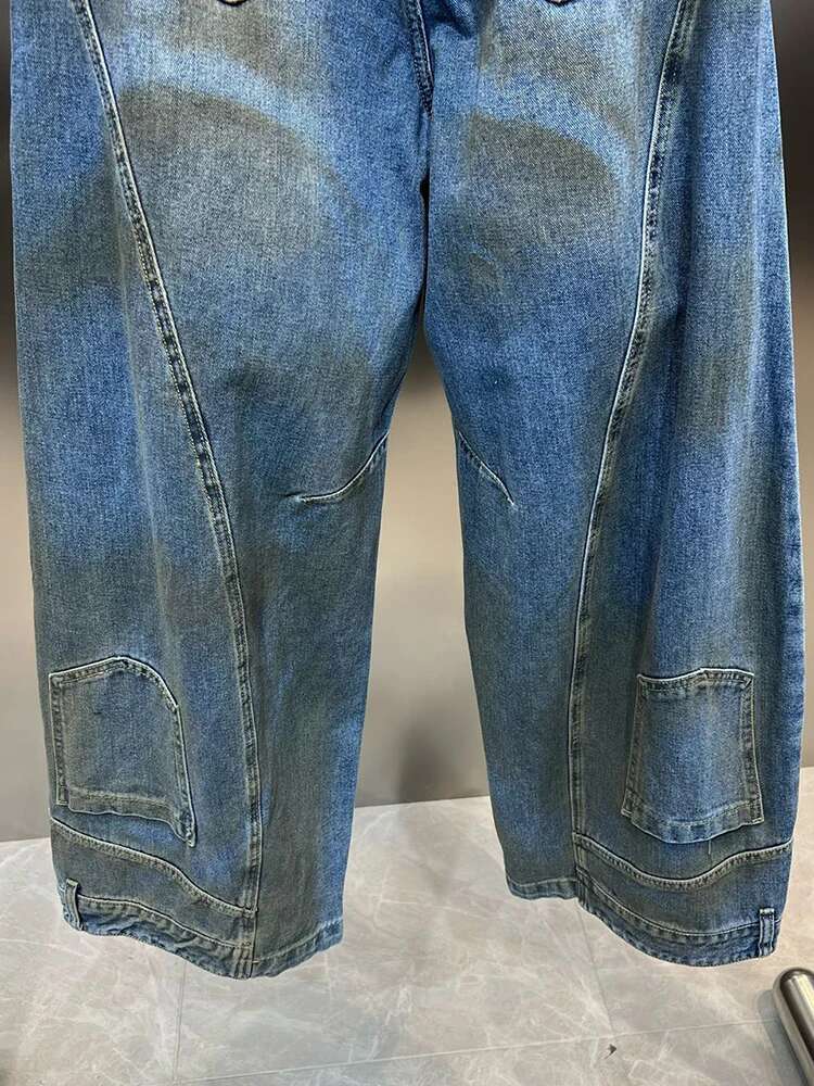 DEAT Vintage Trendy Women's Broken Hole Wide Leg Jeans 2025 Spring Fashion New High Waist Button Denim Pants Female 11Xx7806