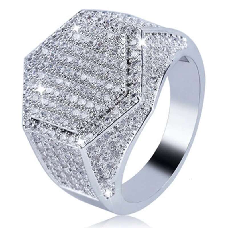 Big Hip Hop Style Rhie Men's Square Ring Sier Color Pave Setting CZ Wedding Engagement Rings Top Quality